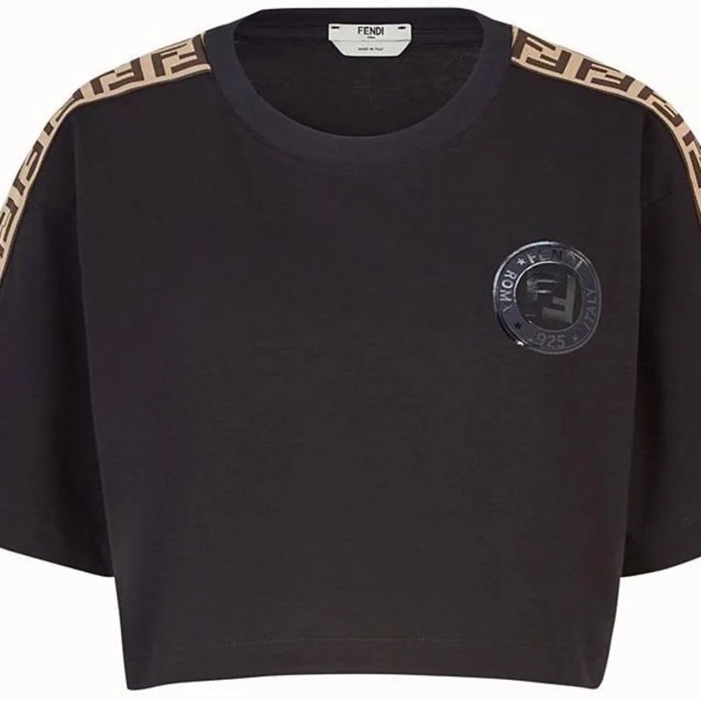 Fendi Fendirama Cropped T-Shirt Black Logo XS Designer Tee